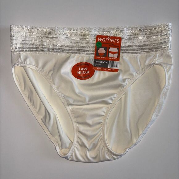 Warners Lace Hi Cut Brief Panty Panties Size Large/7 Ivory NWT #5109 - Picture 1 of 6